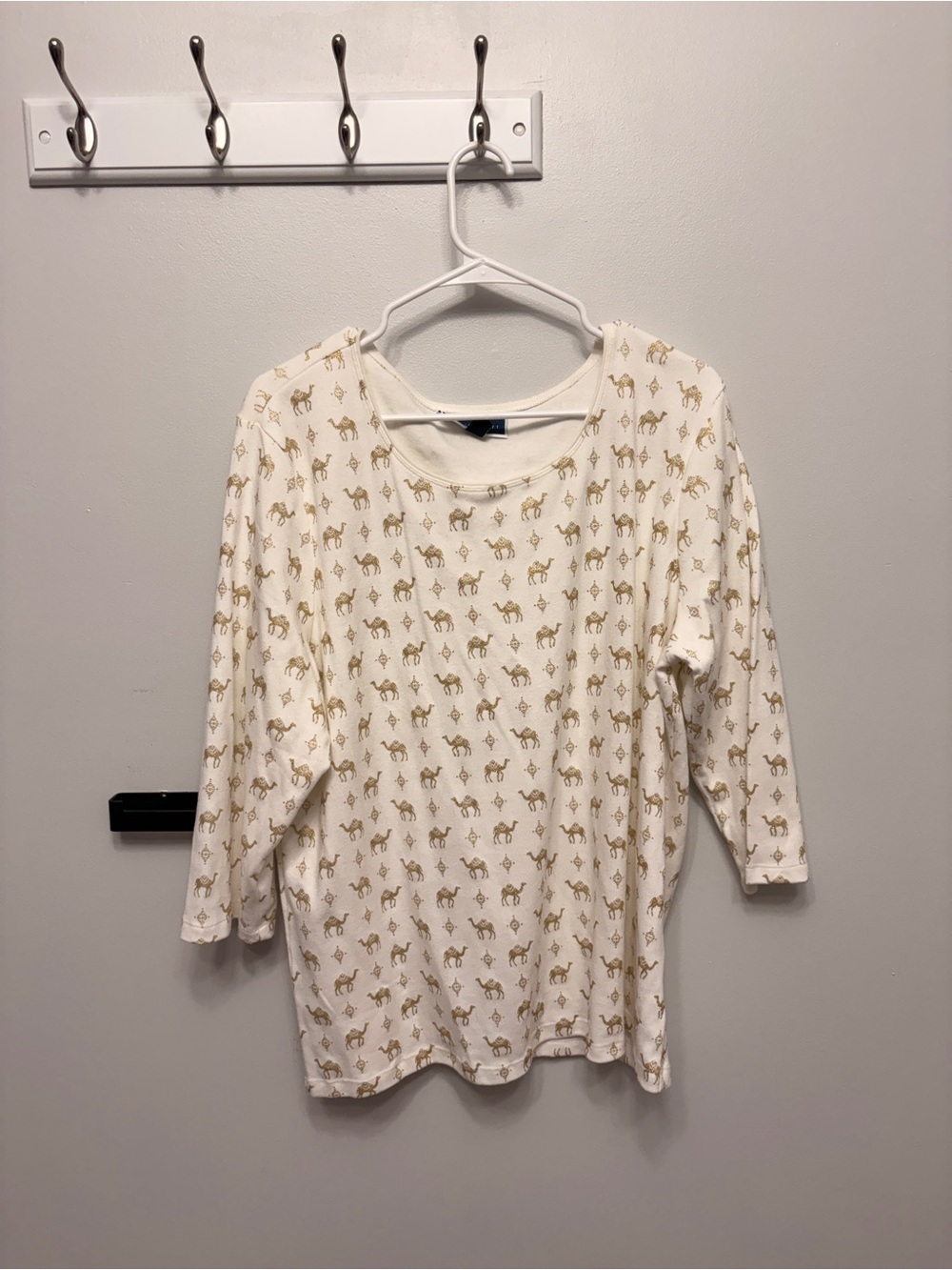 Karen Scott Cream Long-Sleeve Top with Gold Camel Print